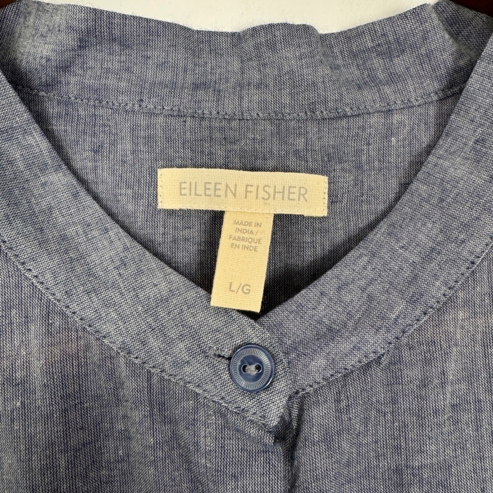 EILEEN FISHER Denim Organic Cotton Mandarin Collar Airy Twill Tunic Dress Size L - Picture 3 of 7